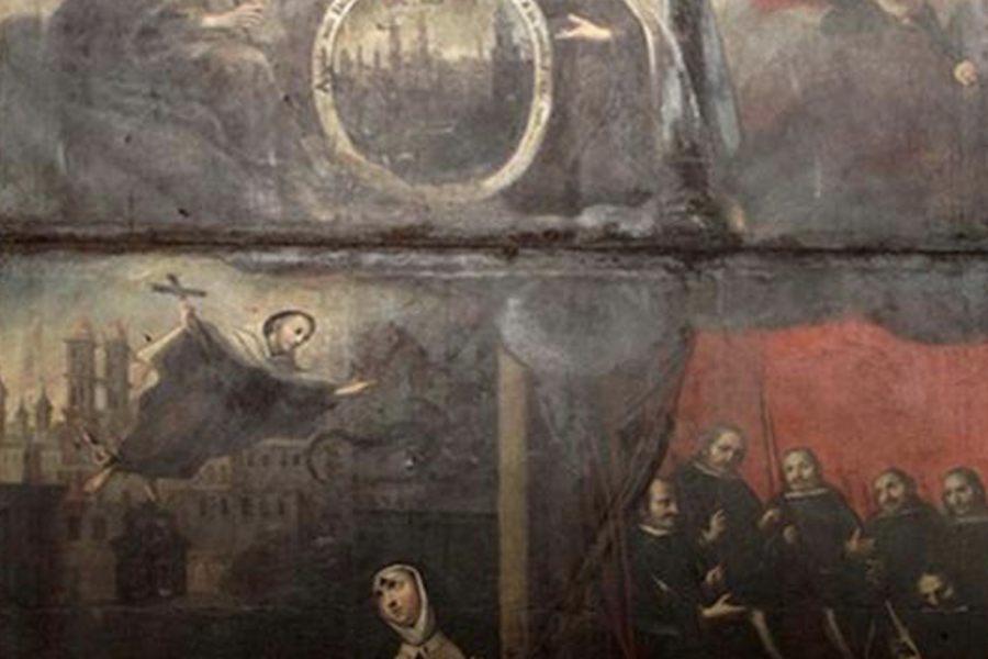 Religious painting with saints, angelic figures